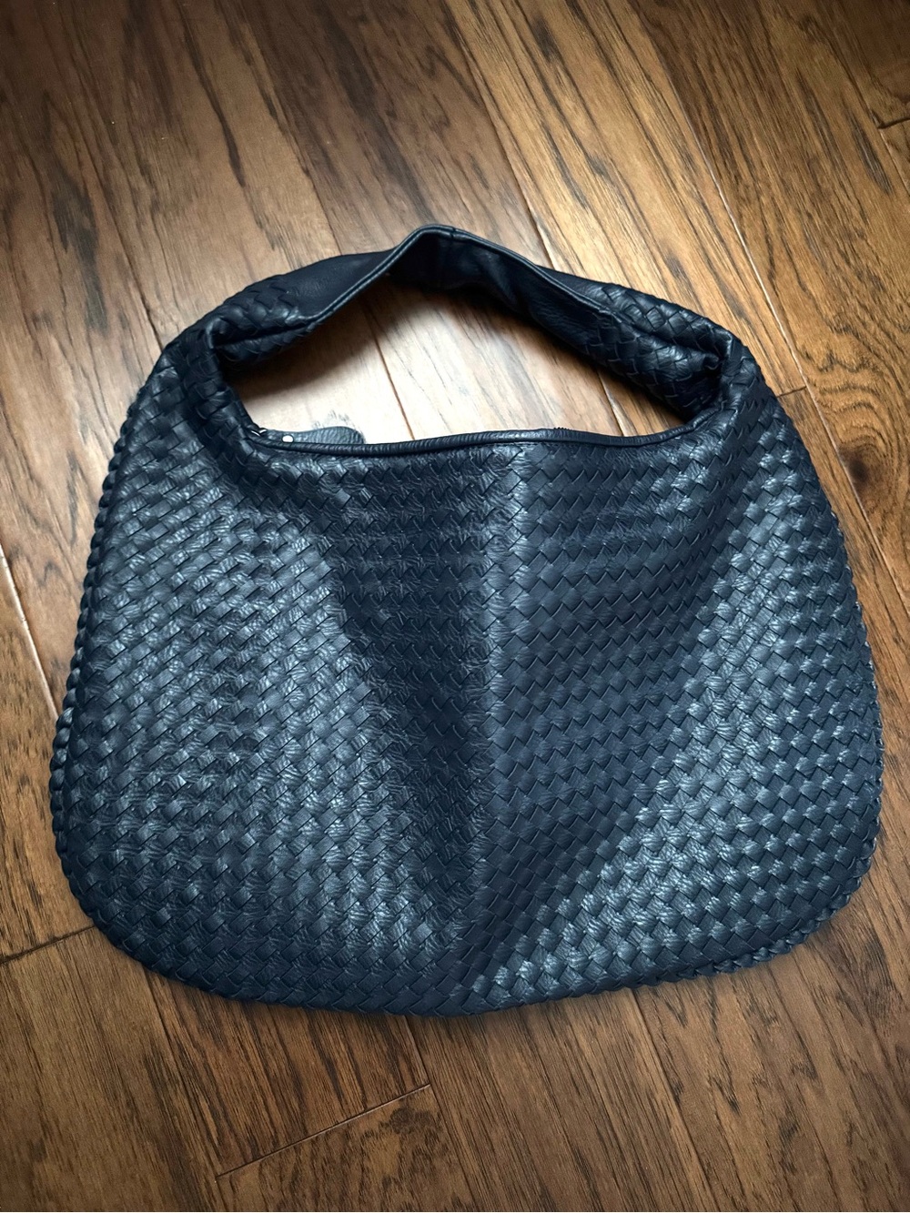 Navy Woven Hobo Shoulder Bag Slouchy Oversized Intrecciato Style Tote